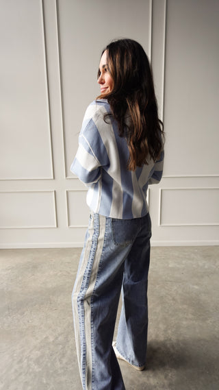 Contrast stripe slouchy straight leg jeans relaxed fit