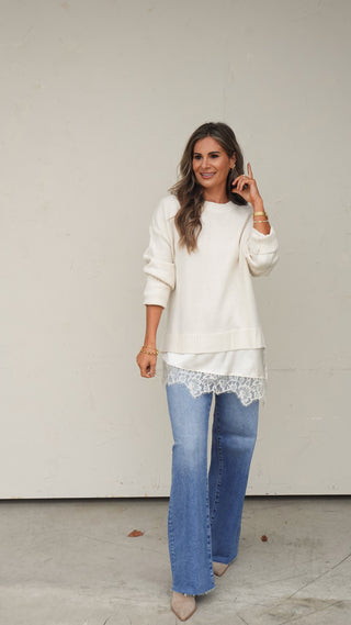 Cream Lace Layered Sweater