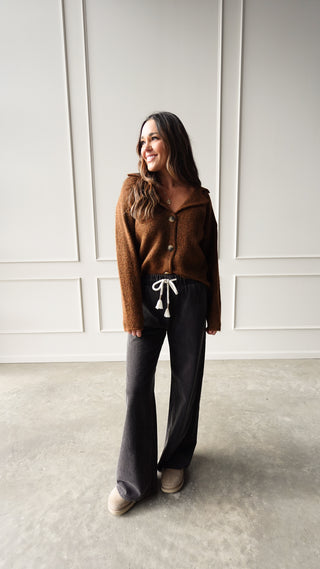 Washed black wide leg pants high rise relaxed fit