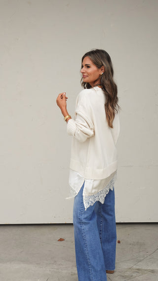 Cream Lace Layered Sweater