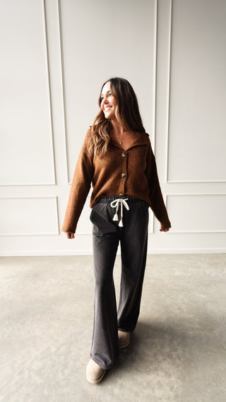 Camel knit collared cardigan button front sweater