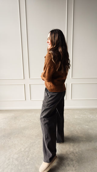 Camel knit collared cardigan button front sweater