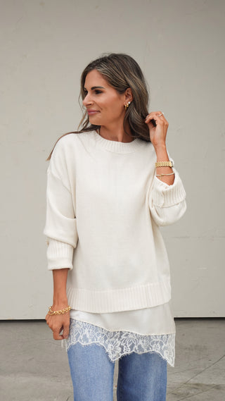 Cream Lace Layered Sweater