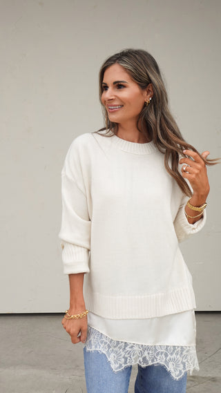 Cream Lace Layered Sweater