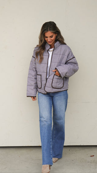 Brown Gingham Quilted Jacket