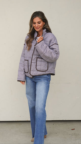 Brown Gingham Quilted Jacket