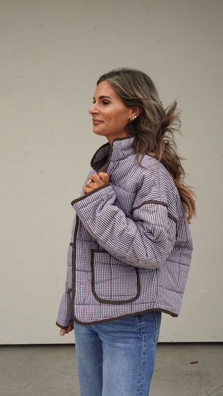 Brown Gingham Quilted Jacket