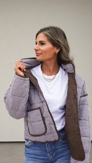 Brown Gingham Quilted Jacket