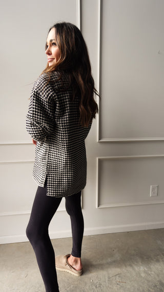 Patterned waffle textured oversized shacket button front