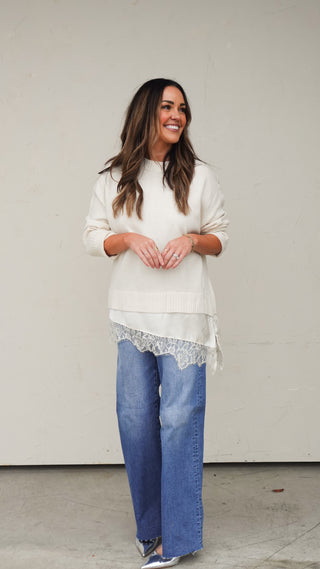 Cream Lace Layered Sweater