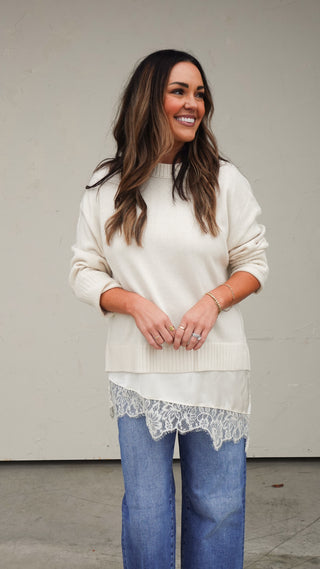 Cream Lace Layered Sweater