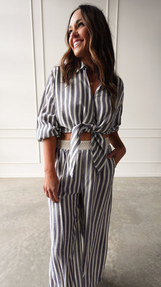 Chambray Striped Tie-Front Top