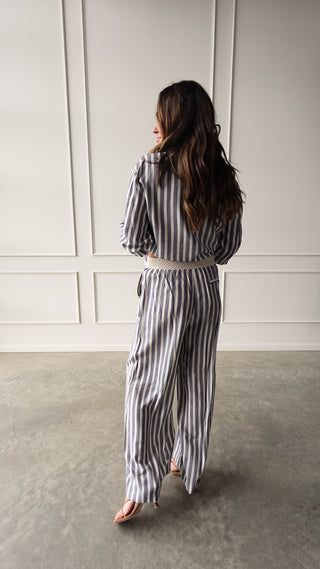 Chambray Striped Elastic Waist Pant