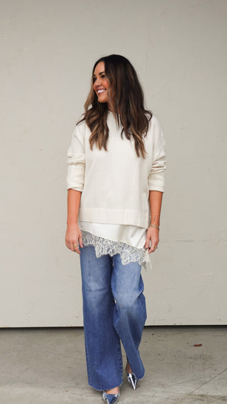 Cream Lace Layered Sweater