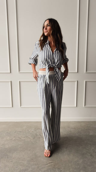 Chambray Striped Elastic Waist Pant