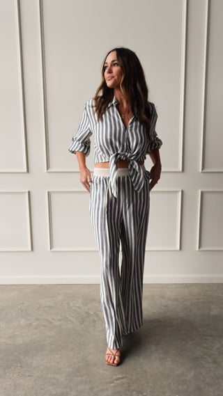 Chambray Striped Tie-Front Top