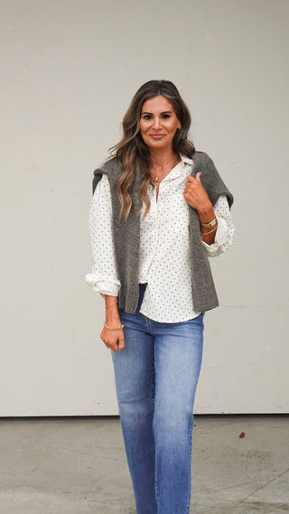 White Polka Dot Button-Down Shirt
