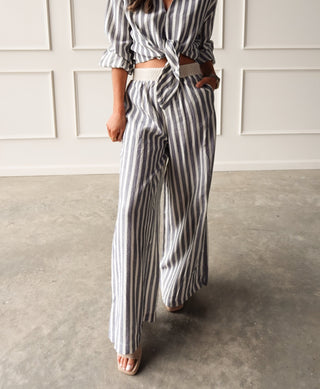 Chambray Striped Elastic Waist Pant
