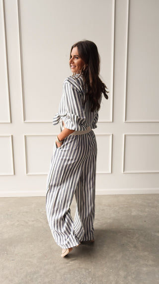 Chambray Striped Elastic Waist Pant