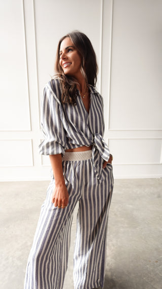 Chambray Striped Elastic Waist Pant
