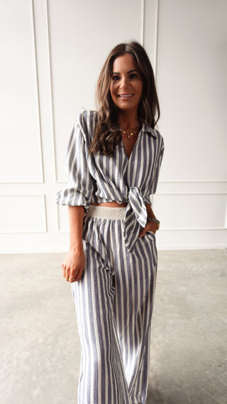 Chambray Striped Tie-Front Top