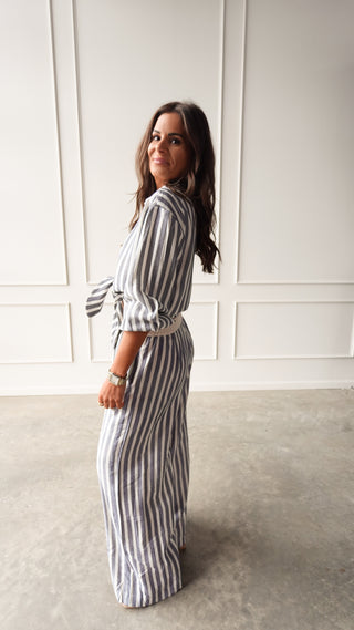 Chambray Striped Tie-Front Top