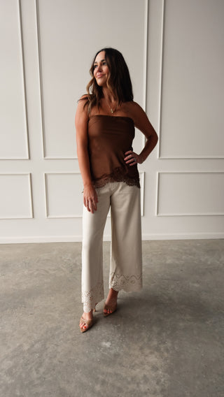 Bone Suede Pant with Eyelet Detail