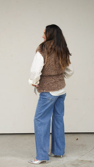 Mocha Belted Faux Fur Vest
