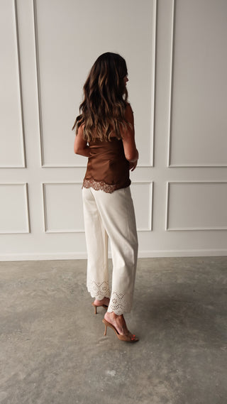 Bone Suede Pant with Eyelet Detail