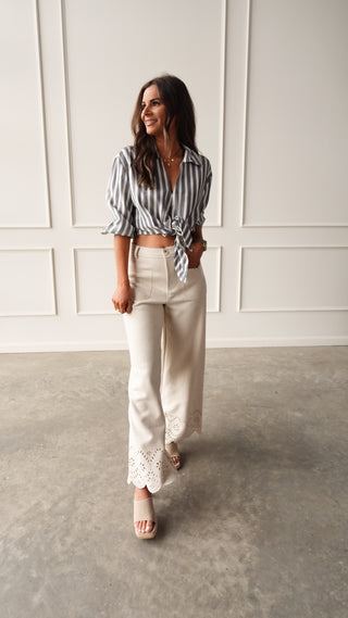 Bone Suede Pant with Eyelet Detail