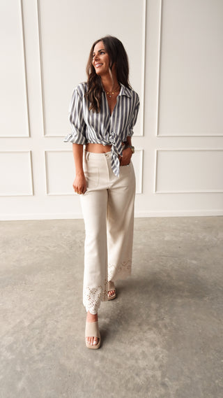 Chambray Striped Tie-Front Top