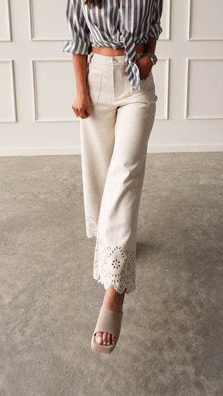 Bone Suede Pant with Eyelet Detail