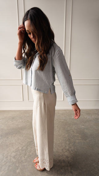 Blue Striped Linen Button-Down