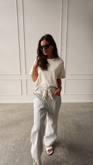 Gray Striped Drawstring Pant