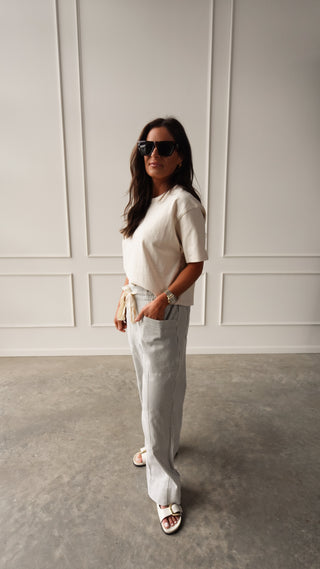 Gray Striped Drawstring Pant