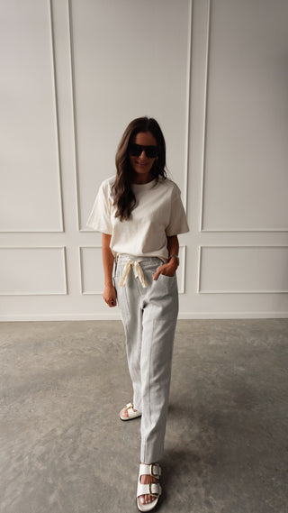 Gray Striped Drawstring Pant