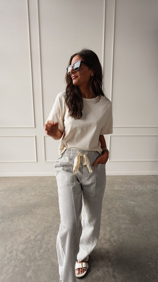 Gray Striped Drawstring Pant