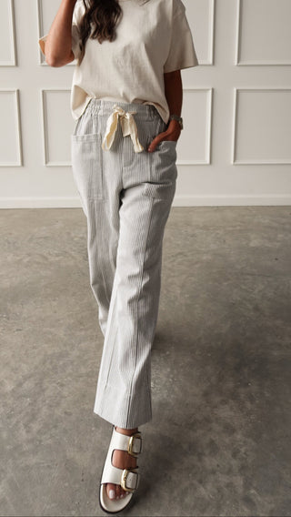 Gray Striped Drawstring Pant