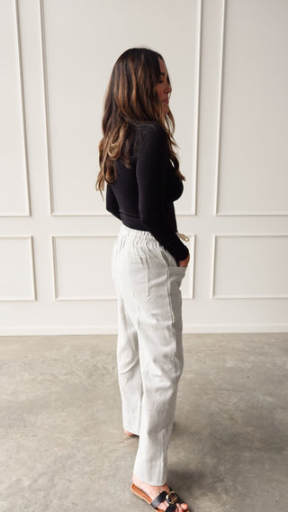 Gray Striped Drawstring Pant