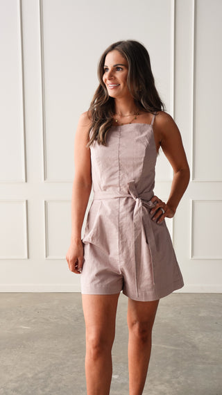 Mauve High-Neck Linen Romper