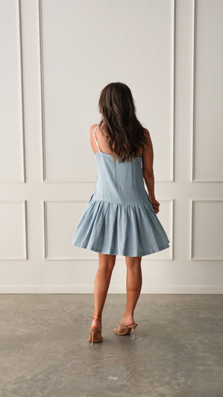 Denim Dress with White Stitching