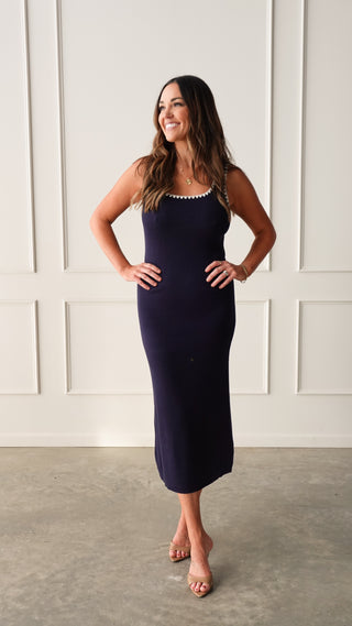Navy Dress with Stitch Detailing