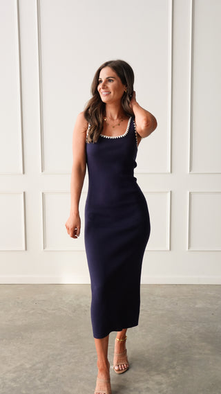 Navy Dress with Stitch Detailing