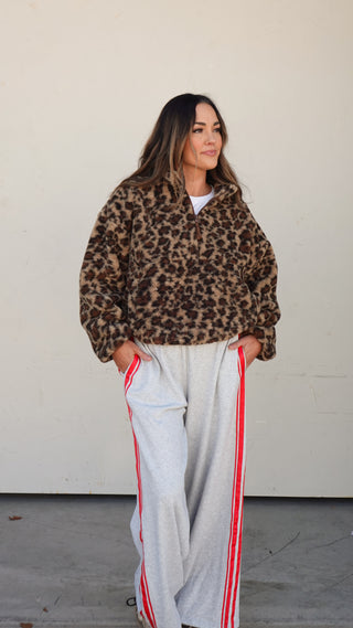 Leopard Fleece Half-Zip Pullover