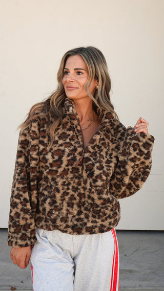 Leopard Fleece Half-Zip Pullover