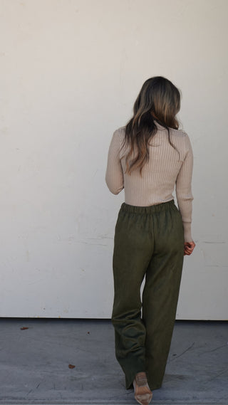 Olive Suede Drawstring Pants