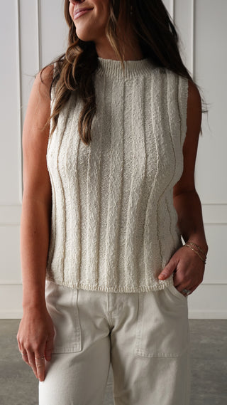 Cream Mock Neck Ribbed Knit Tank