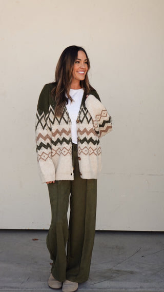 Hunter Green Patterned Cardigan