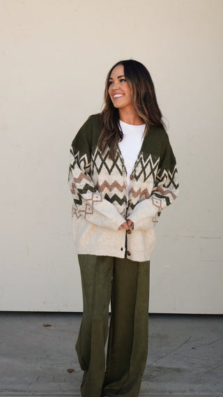 Hunter Green Patterned Cardigan