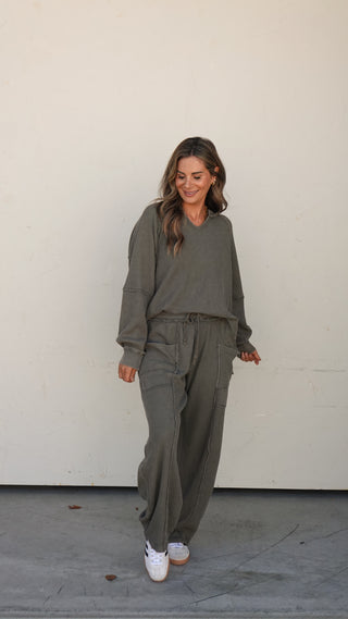 Washed Olive Waffle Pants